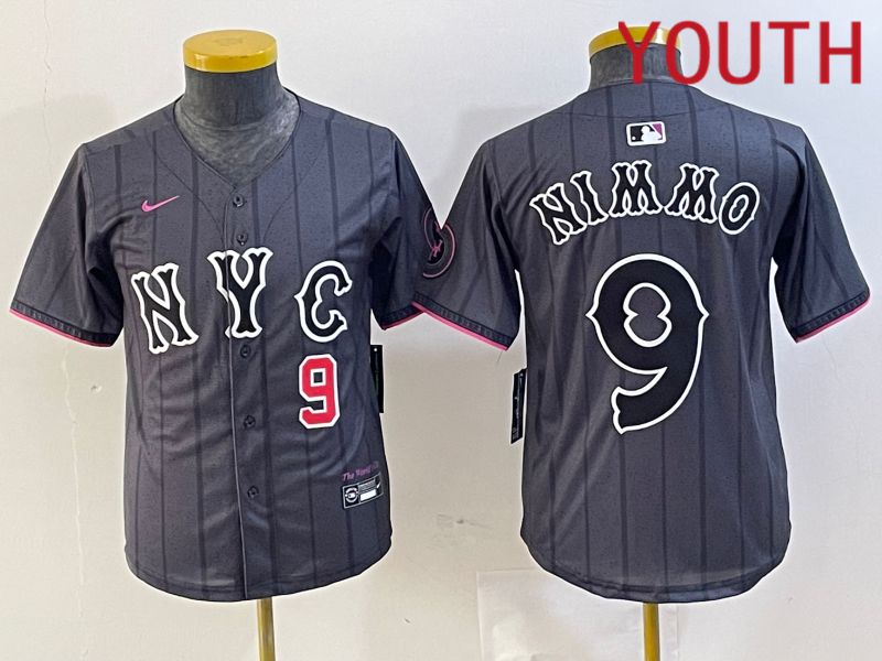 Youth New York Mets #9 Nimmo Black City Edition 2024 Nike MLB Jersey style 2->youth mlb jersey->Youth Jersey
